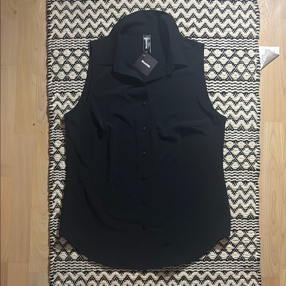 Black Sleeveless Button-Up Blouse